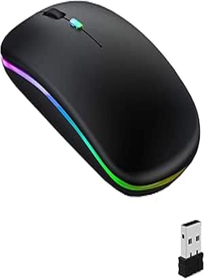 Wireless Bluetooth Mouse, LED Slim Dual Mode (Bluetooth 5.1 + USB) 2.4GHz Rechargeable Silent Bluetooth Wireless Mouse, Computer Mice with USB Receiver(Black) -